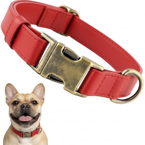 Leather Dog Collar Silicone Soft Flexible Waterproof Odor-Proof Durable Thick Classic Adjustable Pet Puppy Collar Dog Collars for Small Dogs(Red, Small (11-15.5" Neck)) - color: Red, size: Small (11 - 15.5" Neck)