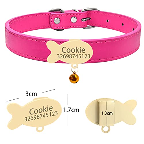 Personalized Soft PU Leather Cat Collar with Nameplate,Custom Engraving Name & Phone Fish Shaped Slidable ID Tag Cat Collar with Bell,Cat Neck Strap for Kitty