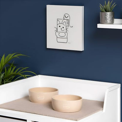 Pearhead Ceramic Cat Bowl – Neutral Taupe “Meow” Design, Holds 1.3 Cups, Stoneware Pet Dish, Whisker-Friendly Pet Feeding Bowl, Non-Skid, Small (Pack of 2) - color: Taupe "Meow", size: Bowl Set