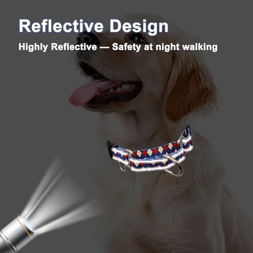 Reflective Martingale Dog Collar with Buckle Soft Nylon Geometric Patterns Pet Collars for Medium Dogs (Argyle, M) - color: Argyle, size: Medium