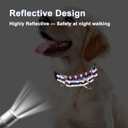 Reflective Martingale Dog Collar with Buckle Soft Nylon Geometric Patterns Pet Collars for Extra Small Dogs (Argyle, XS) - color: Argyle, size: Xsmall