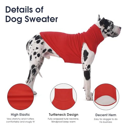 IECOii Dog Fleece Vest Sweater - Stretch Warm Pullover with Turtleneck,Red,Large, Easy On/Off Winter Dog Sweater for Medium Large Dogs Girl Boy, Winter Fall Jumpsuit with High Neck - color: Red, size: Large