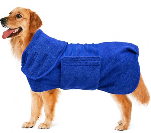 Geyecete Dog Drying Coat - Fast Drying Dog Bath Robe Towel - Microfibre Super Absorbent, Luxuriously Soft Blue S - color: Blue, size: Small