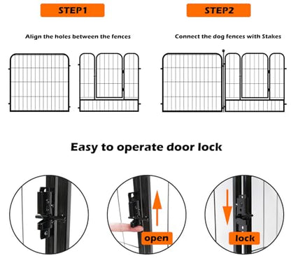 fowick 32" H x 32" W Dog Playpen 10 Panels, Black Metal Puppy Exercise Pen for Indoors & Outdoors, Foldable Animal Barrier Fence, Portable Pet Play Pen for Small Dogs & Rabbits, No Dig Fence