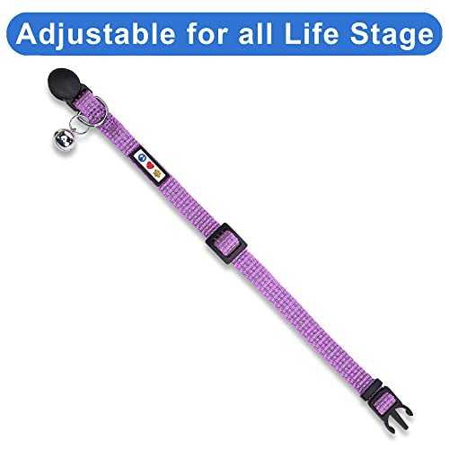 Pawtitas Reflective Purple Cat Collar with Safety Buckle and Removable Bell for Kitten and Cats Orchid - color: Reflective Orchid