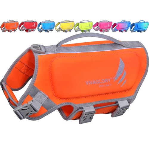 VIVAGLORY High Buoyancy Dog Life Vest, Swimming Vest with Handle, Dog Life Jacket for Swimming & Boating, Buoyancy for Puppy Doggy, XS, Orange - color: Orange, size: XS: 16-20 inch (Ribcage Girth)