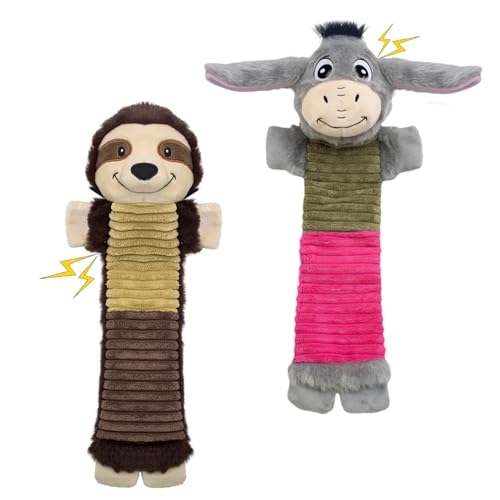 2 Pack No Stuffing Dog Squeaky Toys,Dog Chew with Crinkle and Squeaker,Cute Animal Plush to Keep Them Busy, Suitable for Large, Medium and Small Breeds (Donkey&Sloth - style: Donkey&Sloth