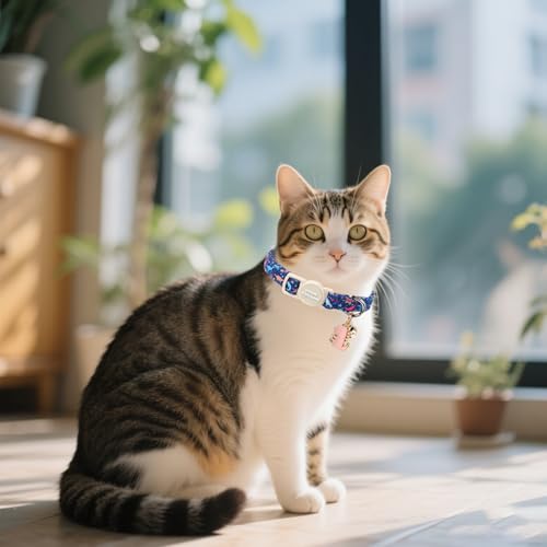 Unique style paws 2 Pack Spring Summer Kitten Collar Breakaway with Bell&Pendant, Adjustable Safety Blue Lemon Dinosaur Cat Cotton Collar for Girl Boy Cat and Small Pet - color: Lemon Dinosaur