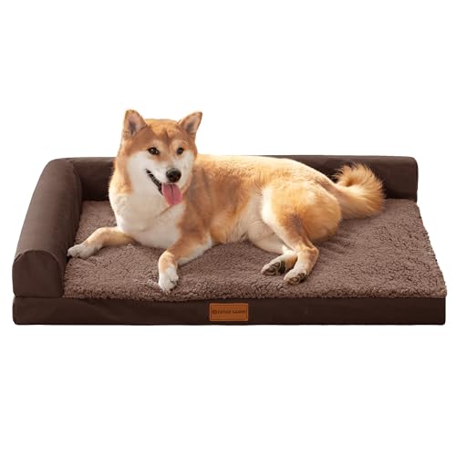 Orthopedic Dog Bed Medium Size Dog 30''X20'', Waterproof L Bolster Medium Pet Sofa Beds with Removable Washable Cover, Soft Comfortable Pet Couch Crate Mat with Nonskid Bottom, Brown - color: Brown, size: M:30x20x3.5 IN