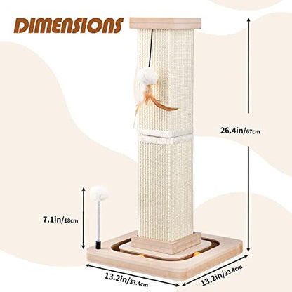 LIFLIX 27" Cat Scratching Post, Sisal Cat Scratcher with Interactive Track Balls and Hanging Balls, Vertical Scratching Posts for Indoor Cats and Kittens