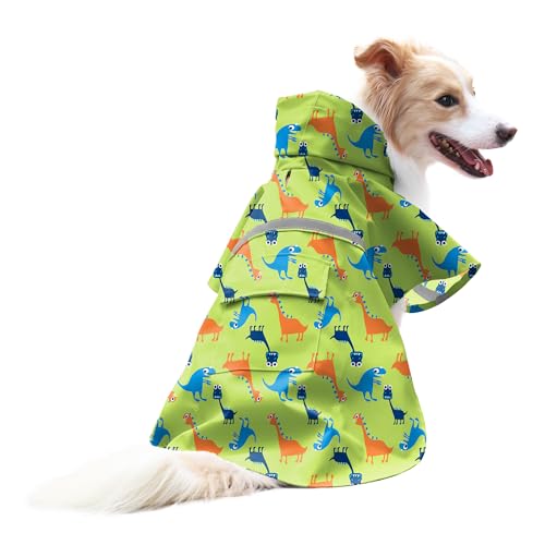 NACOCO Large Dog Raincoat Adjustable - Pet Dinosaurs Water Proof Clothes Lightweight Rain Jacket Poncho Hoodies with Strip Reflective Green (M, Green Dinosaur) - color: Green Dinosaur, size: Medium (Pack of 1)