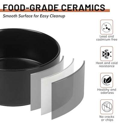 Ceramic Dog Bowls, Non Slip Dog Food and Water Bowl with Silicone Base, Heavy Pet Feeding Bowl for Small, Medium, and Big Dogs (Black, 6 Inches) - color: Black, size: 6 Inches