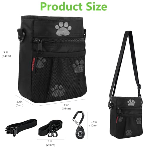 kissleaf Dog Treat Pouches for Pet Training, Treat Pouches for Pet Training,Large Dog Treat Training Pouch and Dog Clicker,Dog Training Treat Pouch Built-in Poop Bag Dispenser-Black Pattern. - color: Black Pattern