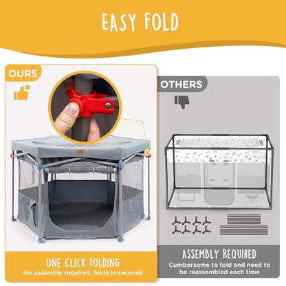 CANINE CANYON Zora Portable Pet Playpen, Foldable Dog Playpens for Indoor and Outdoor Exercise, Pop Up Pet Fence with Carrying Case for Dogs/Puppies, Dove Gray, 49" x 49" x 28"