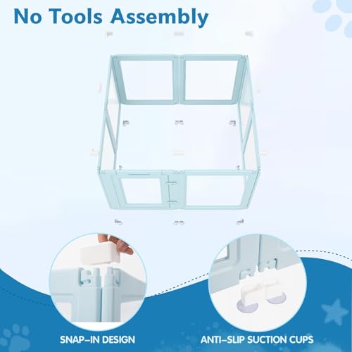 DIY Clear Acrylic Dog Playpen Indoor, Transparent Easy Cleansing Puppy Fence with Suction Cup, Easy-Assemble Indoor Whelping Crate for Small Puppies (23.6" H, 8PCS), Blue - color: Blue, style: 8PCS