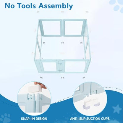 DIY Clear Acrylic Dog Playpen Indoor, Transparent Easy Cleansing Puppy Fence with Suction Cup, Easy-Assemble Indoor Whelping Crate for Small Puppies (23.6" H, 8PCS), Blue - color: Blue, style: 8PCS