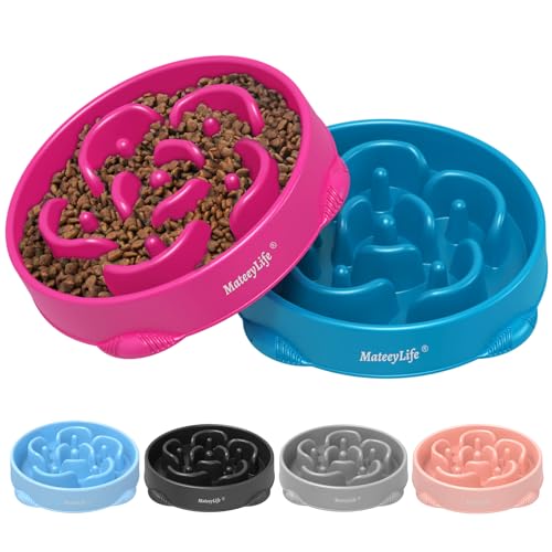 MateeyLife Large Slow Feeder Dog Bowls 2PCS, Anti-Choking Puzzle Dog Food Bowls, Anti-Slip Interactive Feeding Slow Down Eating, Bloat Stop Maze Dishes for Large Breeds 4 Cups Purple&DarkBlue - color: C-Purple&DarkBlue, size: Large