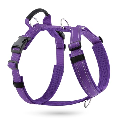 No Pull Dog Harness with Handle, Soft Mesh Padded Adjustable for Small Medium Large Dogs | Reflective Easy Walk Harness with Front Clip for Training, Running & Outdoor (Purple, S) - color: Purple, size: S
