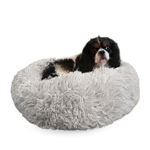 Active Pets Premium Small Donut Dog Bed, Fits Up to 45 lbs, Machine Washable Cushion, Plush Long Pile Faux Fur Fabric, Portable Light Grey Pet Bed Furniture for Puppies Adult Canines & Cats - color: Light Grey, size: Small 23"