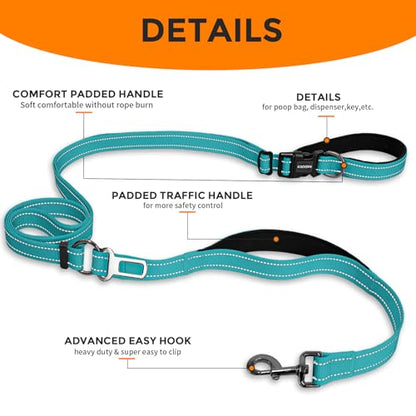 Hands Free Dog Leash by Kazazoo, Adjustable 6-9 FT Waist & Crossbody Leash with Quick Off Buckle, Reflective Stitches for Walking, Jogging,Medium to Large Dogs & Puppies Green-L - color: Green, size: L