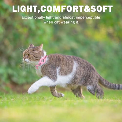 SCENEREAL Airtag Cat Collar Breakaway, Reflective Pink Cat Collar Airtag, GPS Cute Cat Collar with Bells and Apple Air Tag Holder, Glow in The Dark Pet Collars for Boy Girl Cats, Kittens, Puppies