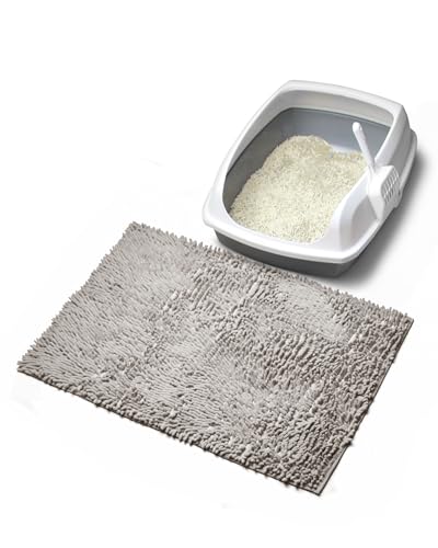 Cat Litter Mat Litter Trapping Mat, 22"x15" Plush Cat Litter Rug Catcher, Easy to Clean, Machine Washable - color: Gray, size: Medium