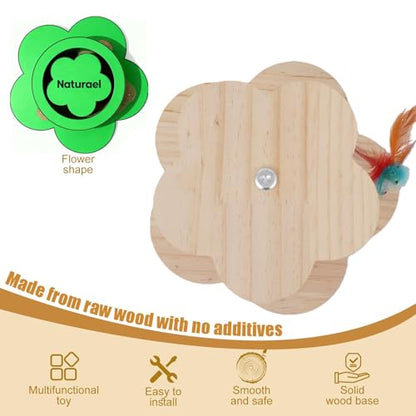 4 inch Wider Design for Large Cats Providing Greater Stability,4-in-1 Wooden Cat Scratcher Toy,Scratching Post&2-Level Track Tower with 8 Balls&2 Sisal Ball&2 Cat Wand Toy(15.8" L x 15.8" W x 19" H) - size: 15.8"L x 15.8"W x 3.1"H