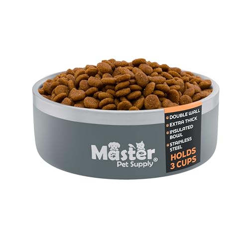 Master Pet Supply Stainless Steel Dog Bowls - 25 oz, Heavy Duty - Graphite, Double Wall Extra-Thick Insulated, Non-Slip Pet Water Bowl for Dogs, Cats & Pets, Anti Rust Metal, Dish Washer Safe - color: Graphite, size: 3 Cups (25 oz)