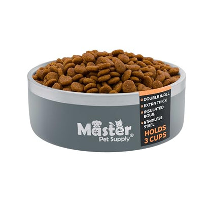 Master Pet Supply Stainless Steel Dog Bowls - 25 oz, Heavy Duty - Graphite, Double Wall Extra-Thick Insulated, Non-Slip Pet Water Bowl for Dogs, Cats & Pets, Anti Rust Metal, Dish Washer Safe - color: Graphite, size: 3 Cups (25 oz)