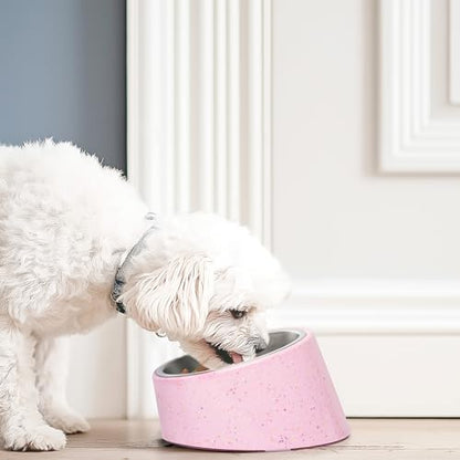 bzyoo 16oz Tilted Dog Bowl for Small Dogs & Cats, 15° Elevated Stainless Steel Pet Feeder, Ergonomic Anti-Vomiting Food Bowl for Frenchie, Pug, Persian Cat, Non-Skid Melamine Stand, Sprinkle (Blue) - color: Blue