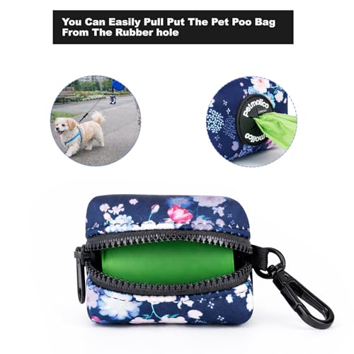 Dog Poop Bag Holder Leash Attachment, Dog Waste Bag Dispenser Zippered Pouch, Fits Any Dog Leash, Includes Free Roll of Dog Bags, Poop Bag Dispenser - 2 Packs, Mixed Blue & White - color: Dark Blue & White