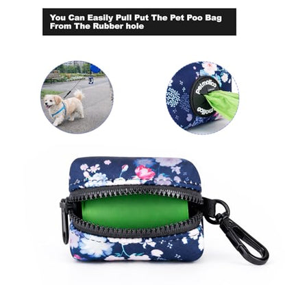 Dog Poop Bag Holder Leash Attachment, Dog Waste Bag Dispenser Zippered Pouch, Fits Any Dog Leash, Includes Free Roll of Dog Bags, Poop Bag Dispenser - 2 Packs, Mixed Blue & White - color: Dark Blue & White