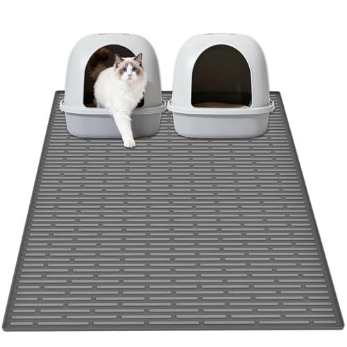 XXL Extra Large Silicone Cat Litter Trapping Mat for Scatter Control, 40"x30"(100cmx75cm) Waterproof Kitty Litter Box mat for Floor, Soft on Kitty Paws, Easy to Clean, Dark Gray - color: Dark Gray