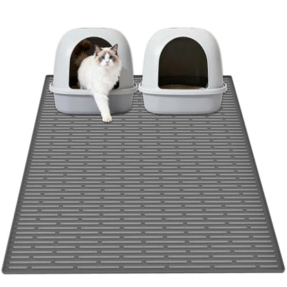 XXL Extra Large Silicone Cat Litter Trapping Mat for Scatter Control, 40"x30"(100cmx75cm) Waterproof Kitty Litter Box mat for Floor, Soft on Kitty Paws, Easy to Clean, Dark Gray - color: Dark Gray