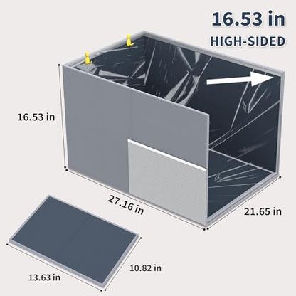 Aokeyee Cat Litter Box Enclosure Splash Guard, High Side All-Inclusive Waterproof, Gray Foldable Pet Litter Box Shield with 2 Hooks, Anti-Leakage, Dust Control, Easy to Clean - color: Gray-High