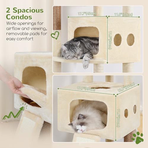 Globlazer Multi-Level Tall Cat Tower 83 inch Sturdy Extra Large Heavy Duty Cat Tree for Indoor Large Adult Cats Kittens with 2 Cat Condo, 8 Scratching Post, 2 Hammock, S83G, Beige - color: Beige