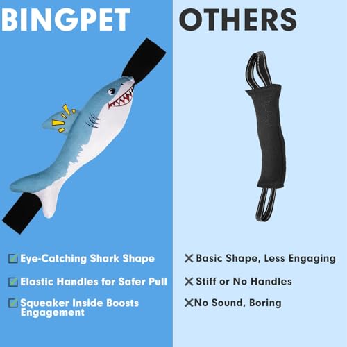 BINGPET Interactive Dog Toys for Small Dogs, Squeaky Dog Chew Toys to Keep Them Busy, Tug of War Puppy Training Toys for Chewers, Small & Medium Dogs, Fetch Lovers, Durable Puppy Necessities, Shark