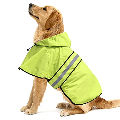 Waterproof Raincoats for Dogs - Adjustable Pet Raincoat Jacket, Lightweight Dog Hooded Rain Coat Waterproof Rain Poncho for Small to X- Large Dogs and Puppies (Neon Green, Large) - color: Neon Green, size: Large