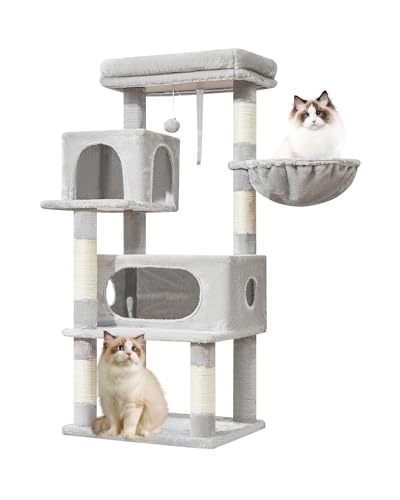 Taoqimiao Cat Tree,49-Inch Cat Tower for Indoor Cats,2 Luxurious cat condo with Adjustable Large Hanging Baskets and Large Luxurious Perch Light Gray MS029LW - color: Light Gray, size: 49.2 Inches