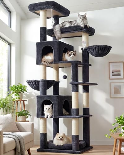 Globlazer Heavy Duty Cat Tree, 81 inch Extra Large Cat Tree for Indoor Cats Large Adult, Sturdy Cat Tower with 8 Scratching Post, 2 Cat Condos, 2 Platform, S81C, Dark Grey - color: Dark Grey