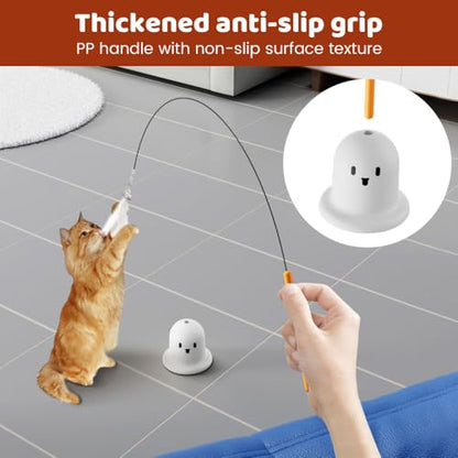 Cat Teaser Toy, Ghost Wand Teaser with Suction Base, Cats Interactive Toys with Bell for Indoor Cat, Sticks to Window Glass Tile - color: Green