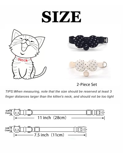 2 Pack Soft Breakaway Safety Cat Collar，Kitten Collar with Bell and Bow Tie,Adjustable Breakaway Cotton Collar for Kitty and Puppy (Polka Dot-Black White) - color: Polka Dot-Black White