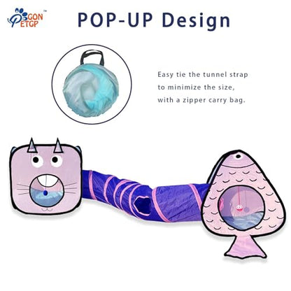 GONPETGP Cat Tunnel for Indoor Cats with Cube Tent Toys Combo, Crinkle Paper Collapsible Interactive Pet Cat Tubes with Play Ball and Bell for Puppy, Kitty, Kitten, Rabbit (3 in 1 Set) - color: Blue