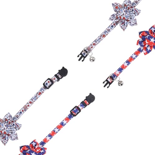 American Flag Cat Collar with Bell Sunflower Star Adjustable 4th of July Breakaway Cat Kitten Collars for Independence Day - color: 4th of July-2-sunflower