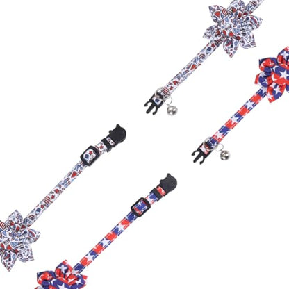 American Flag Cat Collar with Bell Sunflower Star Adjustable 4th of July Breakaway Cat Kitten Collars for Independence Day - color: 4th of July-2-sunflower