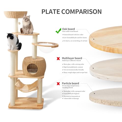 59" Big Modern Cat Tree Tower, Cat Tower Sisal-Covered Scratching Posts for Indoor Cats, Oak Wood Cat Tree for Large Cats, Multi-Level Cat Condo with Space Capsule Nest, Cat Furniture Activity Centre - color: DC888 new
