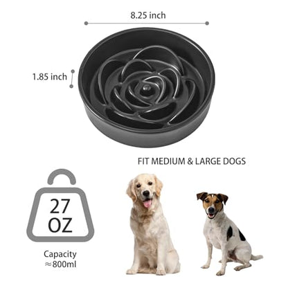 8.25'' Ceramic Slow Feeder Dog Bowls - Petal Shape Modern Dog Food Dish for Medium and Large Breeds, Puzzle Maze Bowl to Slow Down Eating, Anti-Gulping, Dishwasher & Microwave Safe, Black - color: Black, size: 8.25 inch