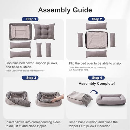 Washable Dog Bed Medium Size Dogs, Rectangle Comfy Fluffy Small Dog Beds, Removable Zipper Cover Machine Wash, Soft Orthopedic Bed Durable Pet Cuddler with Anti-Slip Bottom, 25"x21"x7", Grey - color: Grey, size: M(25''x21''x7'')