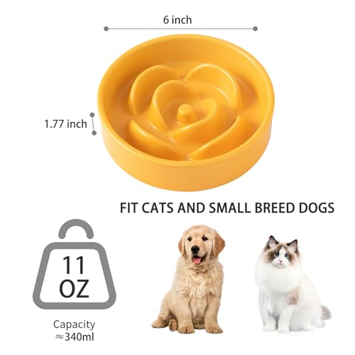 6'' Ceramic Slow Feeder Dog Bowls - Petal Shape Modern Dog Food Dish for Cats and Small Breed Dogs, Puzzle Maze Bowl to Slow Down Eating, Anti-Gulping, Dishwasher & Microwave Safe, Yellow - color: Yellow, size: 6 inch
