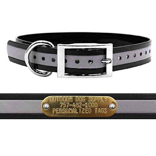Outdoor Dog Supply 1" Heavy Duty Reflective Waterproof D-Ring Dog Collar for Medium & Large Dogs with 3/4" Custom Brass Nameplate (Reflective Black, 18") - color: Reflective Black, size: 18" Long